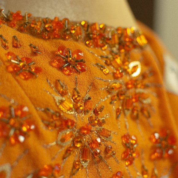*Rare* 1960s Dynasty Orange Mod Sequined Dress - Picture 7 of 12